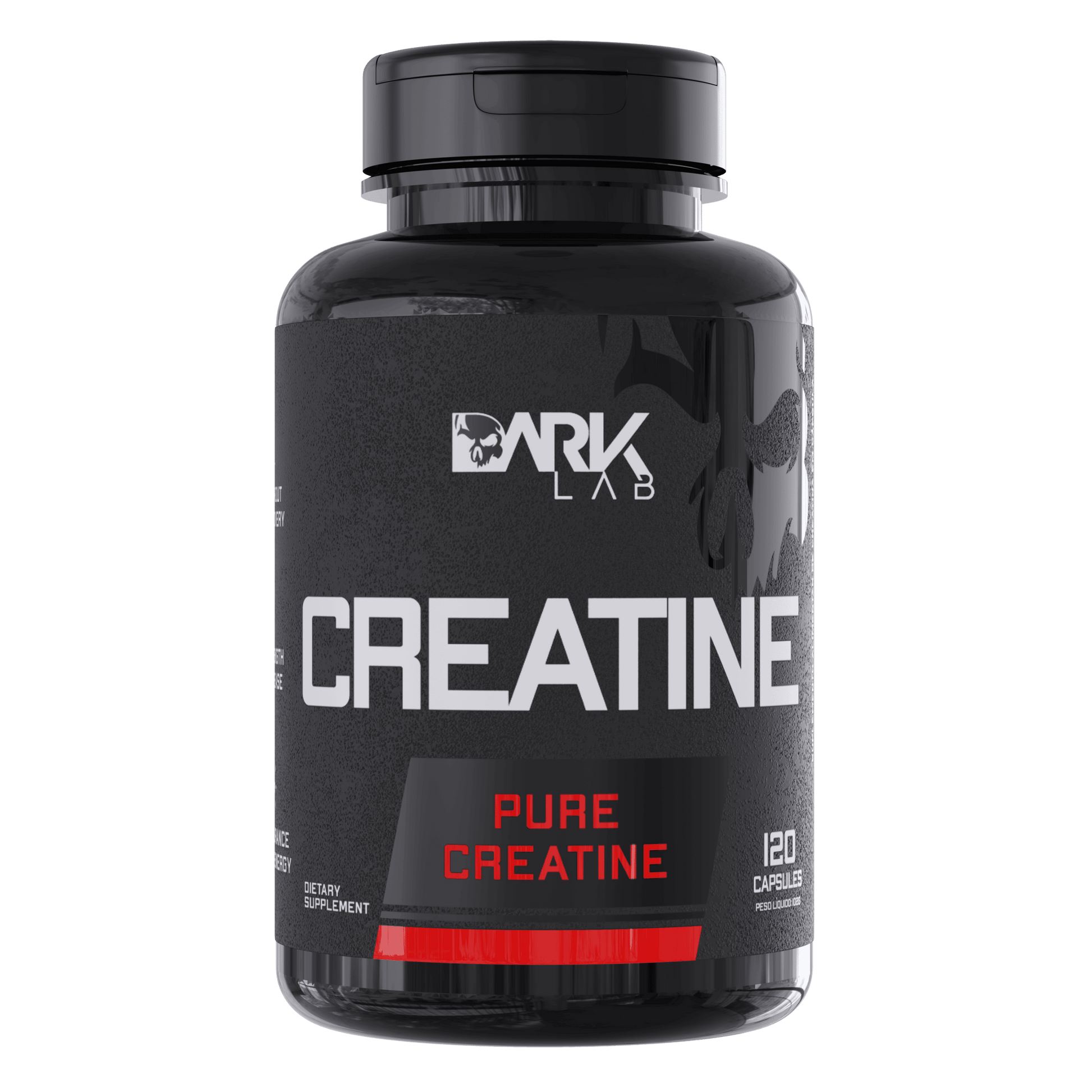 Pote de creatina em cápsulas com 120 comprimidos.