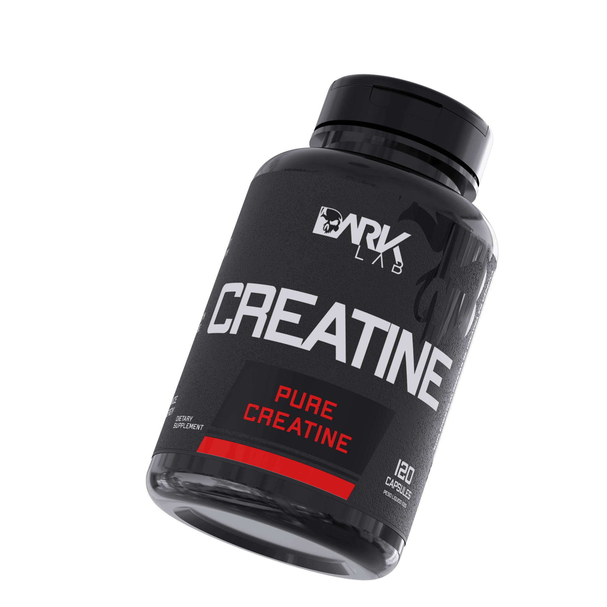 Frasco com 120 cápsulas de creatina pura da Dark Lab.