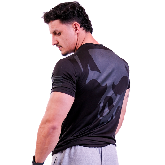 Camiseta Dry-fit Preta Caveira Dark Lab