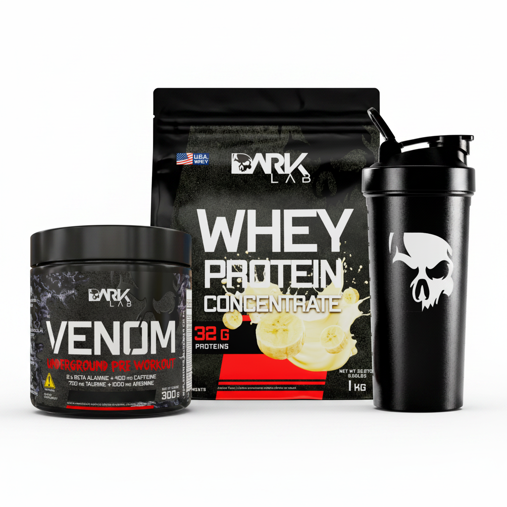 DARK ELITE | Pré-Treino, Whey Concentrado e Coqueteira