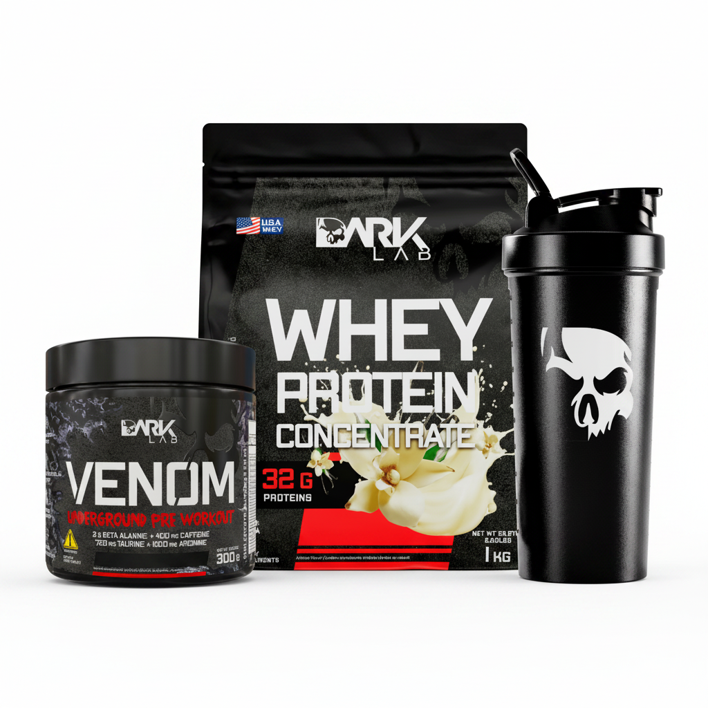 DARK ELITE | Pré-Treino, Whey Concentrado e Coqueteira