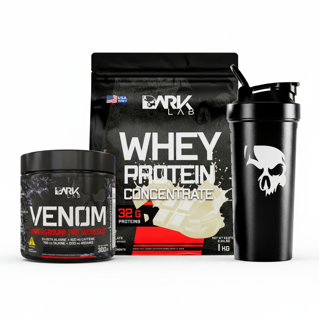 DARK ELITE | Pré-Treino, Whey Concentrado e Coqueteira