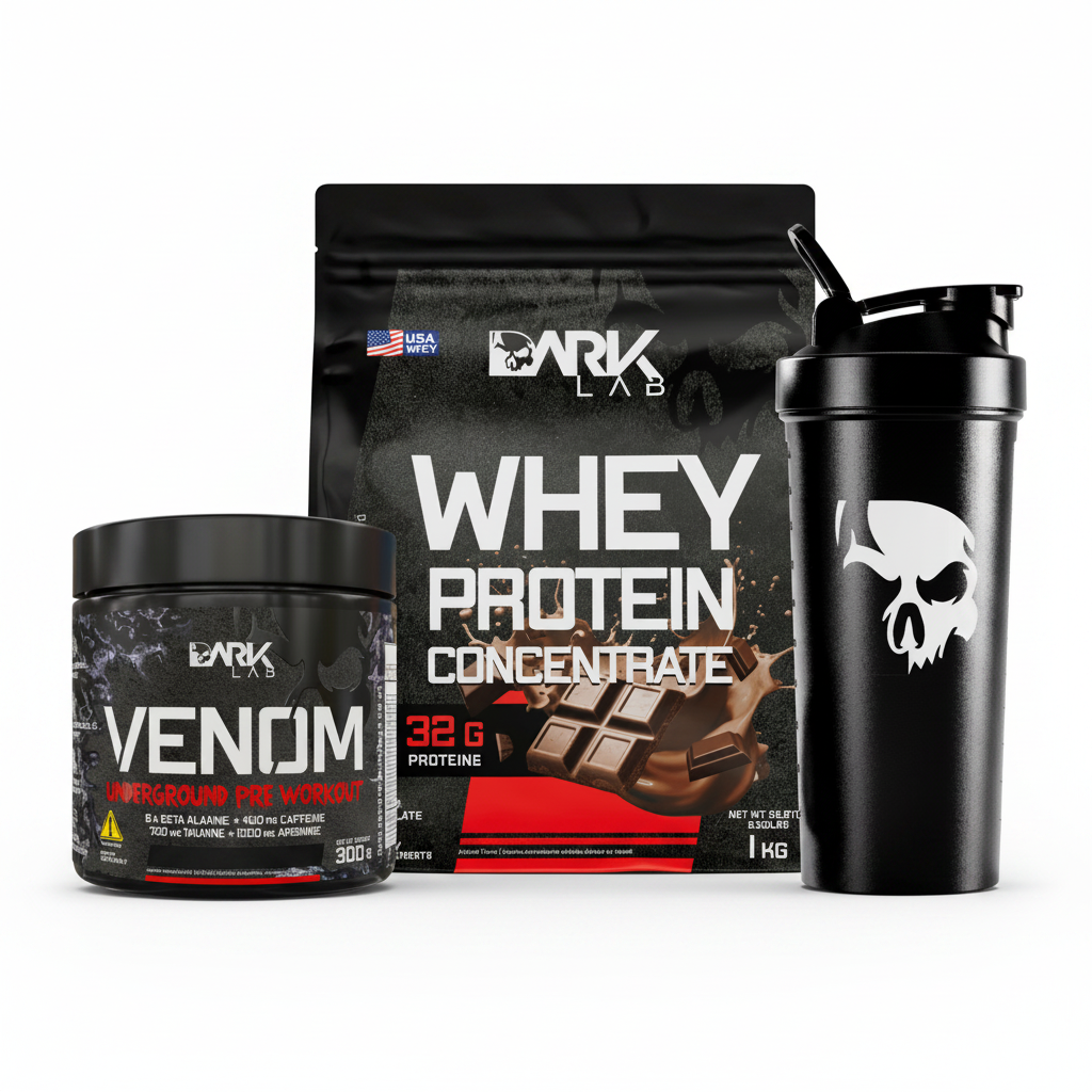 DARK ELITE | Pré-Treino, Whey Concentrado e Coqueteira