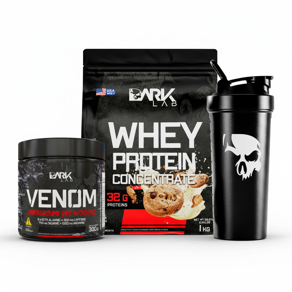 DARK ELITE | Pré-Treino, Whey Concentrado e Coqueteira