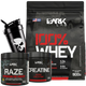 Kit 100% Whey Protein Refil 900g + Pré-Treino Raze 300g + Creatina 300g + coqueteleira Dark lab