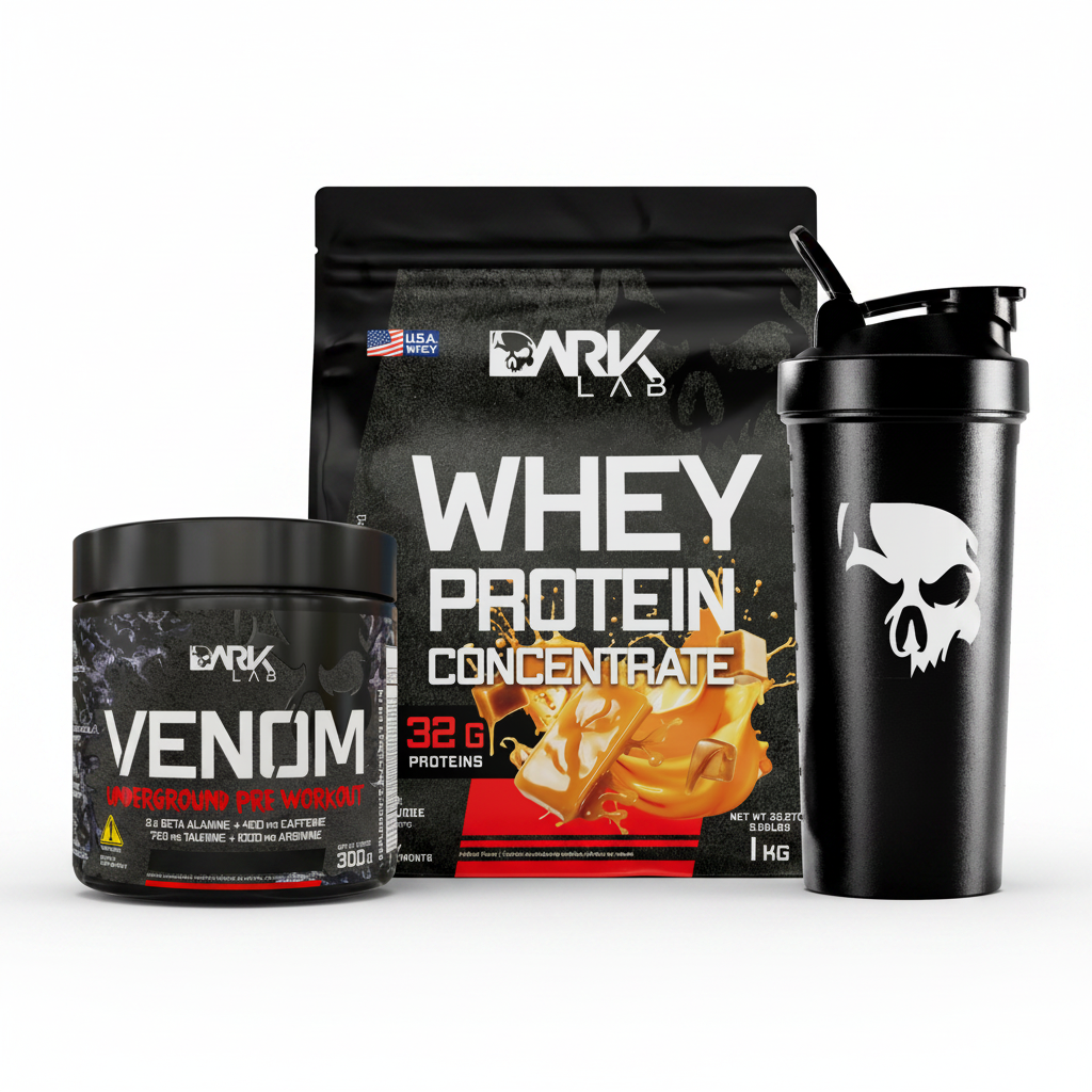 DARK ELITE | Pré-Treino, Whey Concentrado e Coqueteira