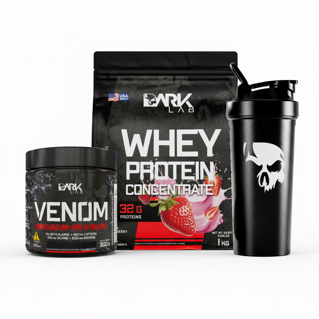 DARK ELITE | Pré-Treino, Whey Concentrado e Coqueteira