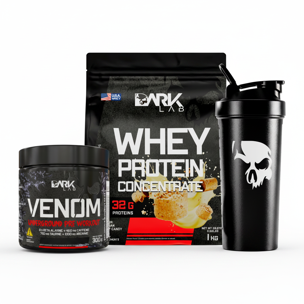DARK ELITE | Pré-Treino, Whey Concentrado e Coqueteira