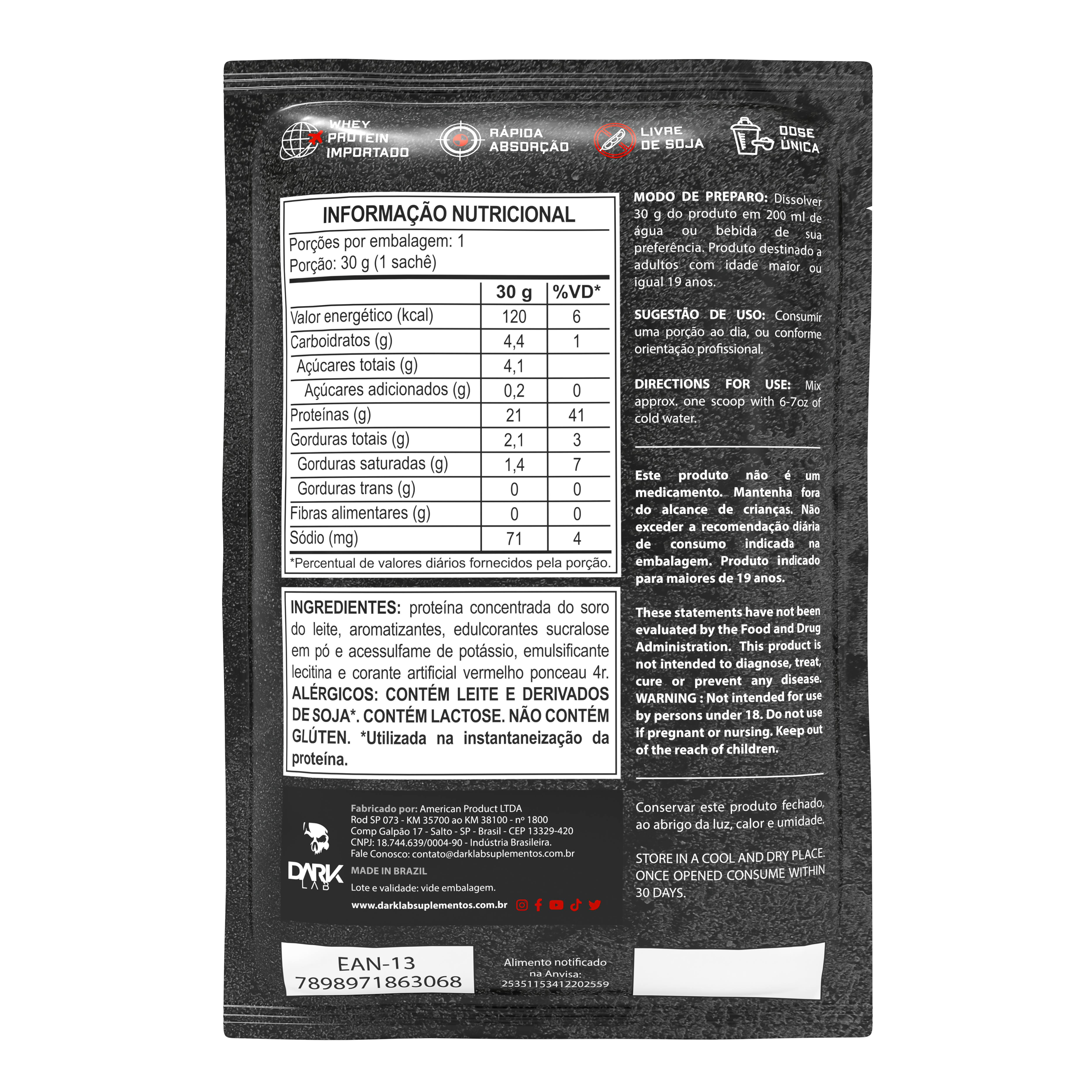 100% Whey Protein sache 30g Dark Lab