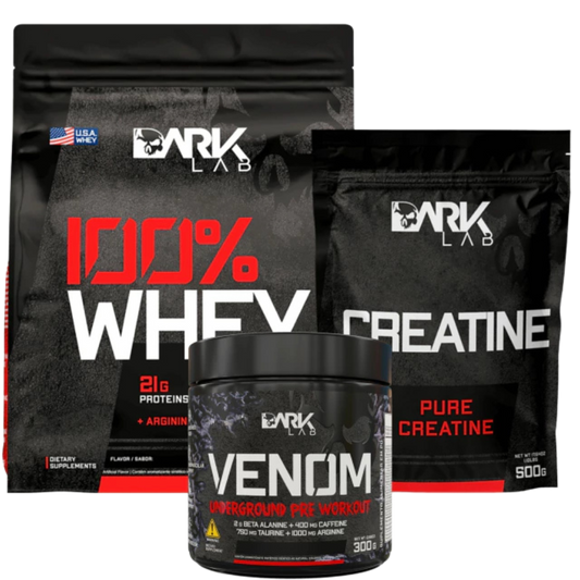 Whey 100% Refil 900g + Venom 300g + Creatina 500g Dark Lab