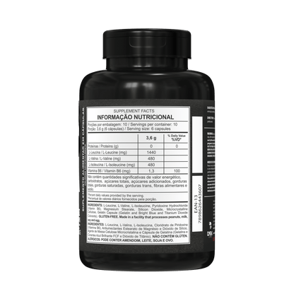 Parte de trás do pote de BCAA mostrando informações nutricionais do produto da Dark Lab