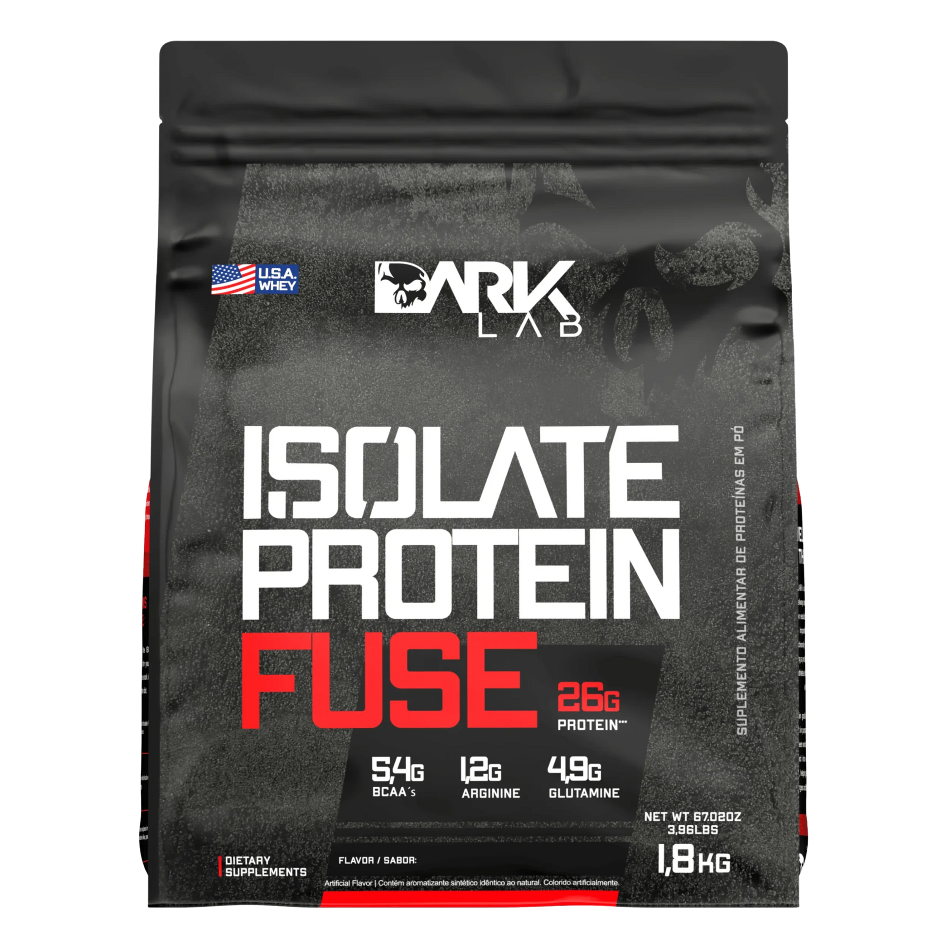 Embalagem de 1,8k do blend proteído da Dark Lab com BCAAA, Arginina e Glutamina.