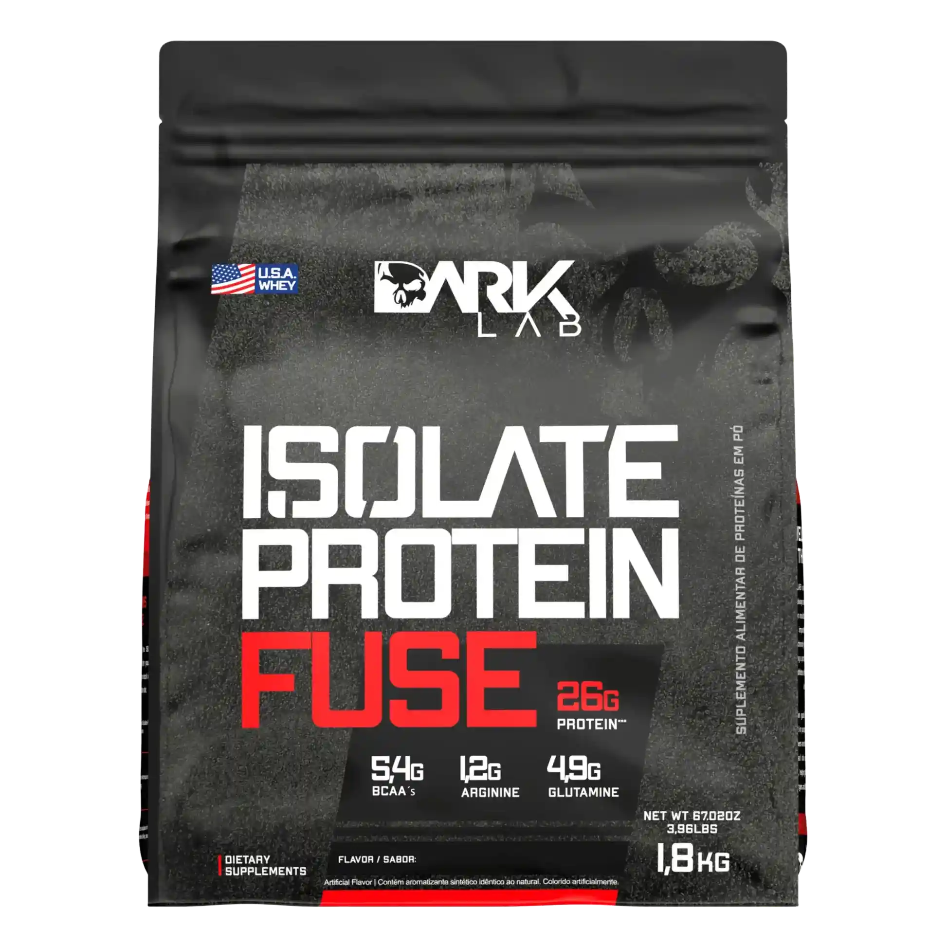 Embalagem de 1,8k do blend proteído da Dark Lab com BCAAA, Arginina e Glutamina.