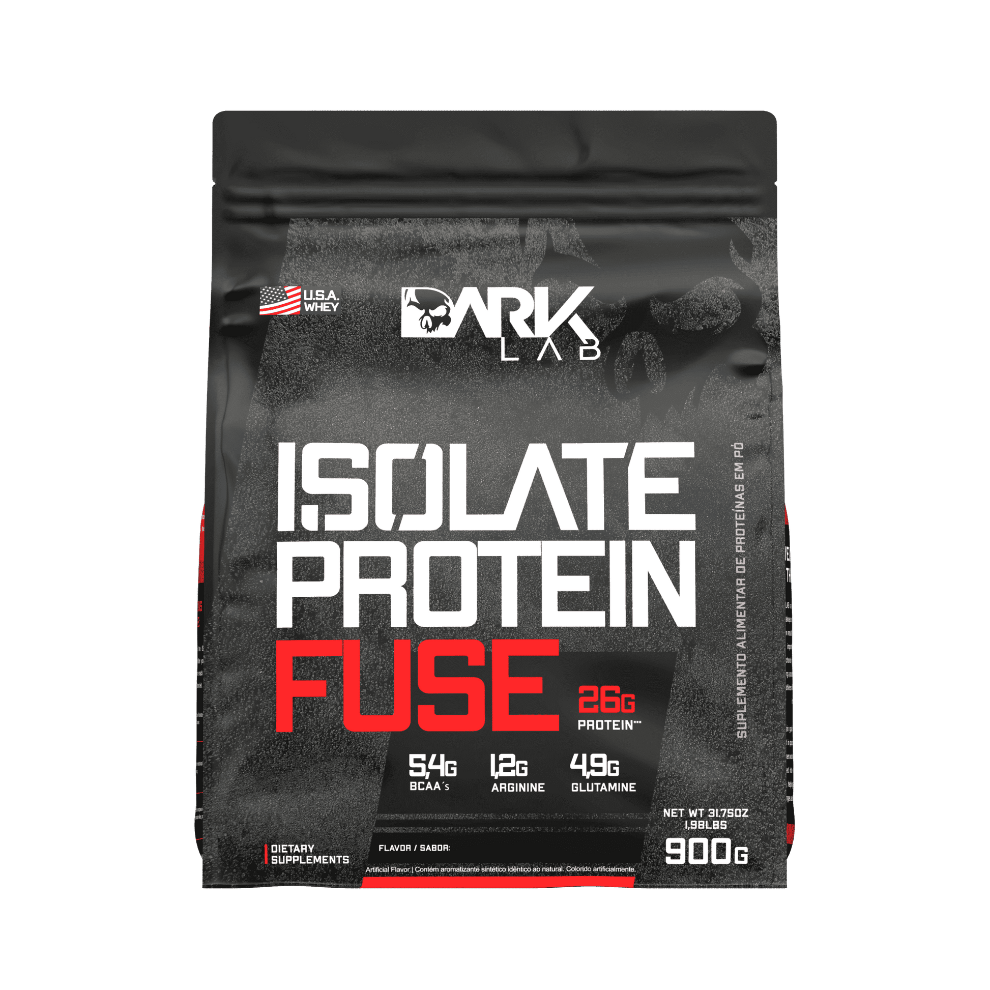 Embalagem de 900g do Isolate Protein Fuse, o blend proteico da marca Dark Lab