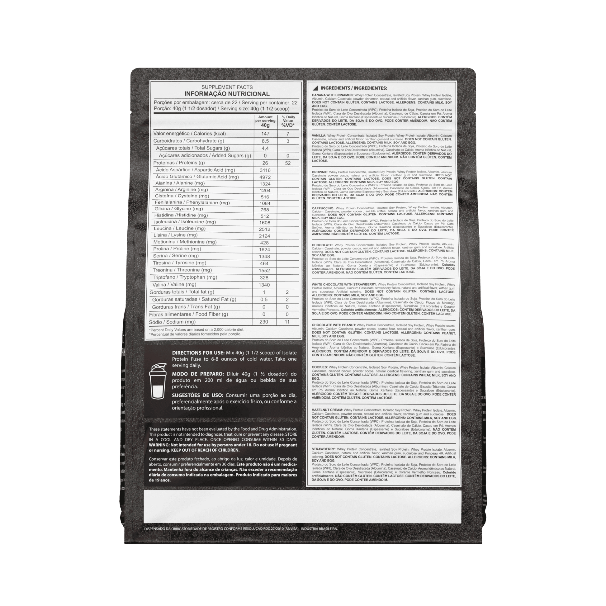 Informações nutricionais do blend proteico da Dark Lab na embalagem de 900g.