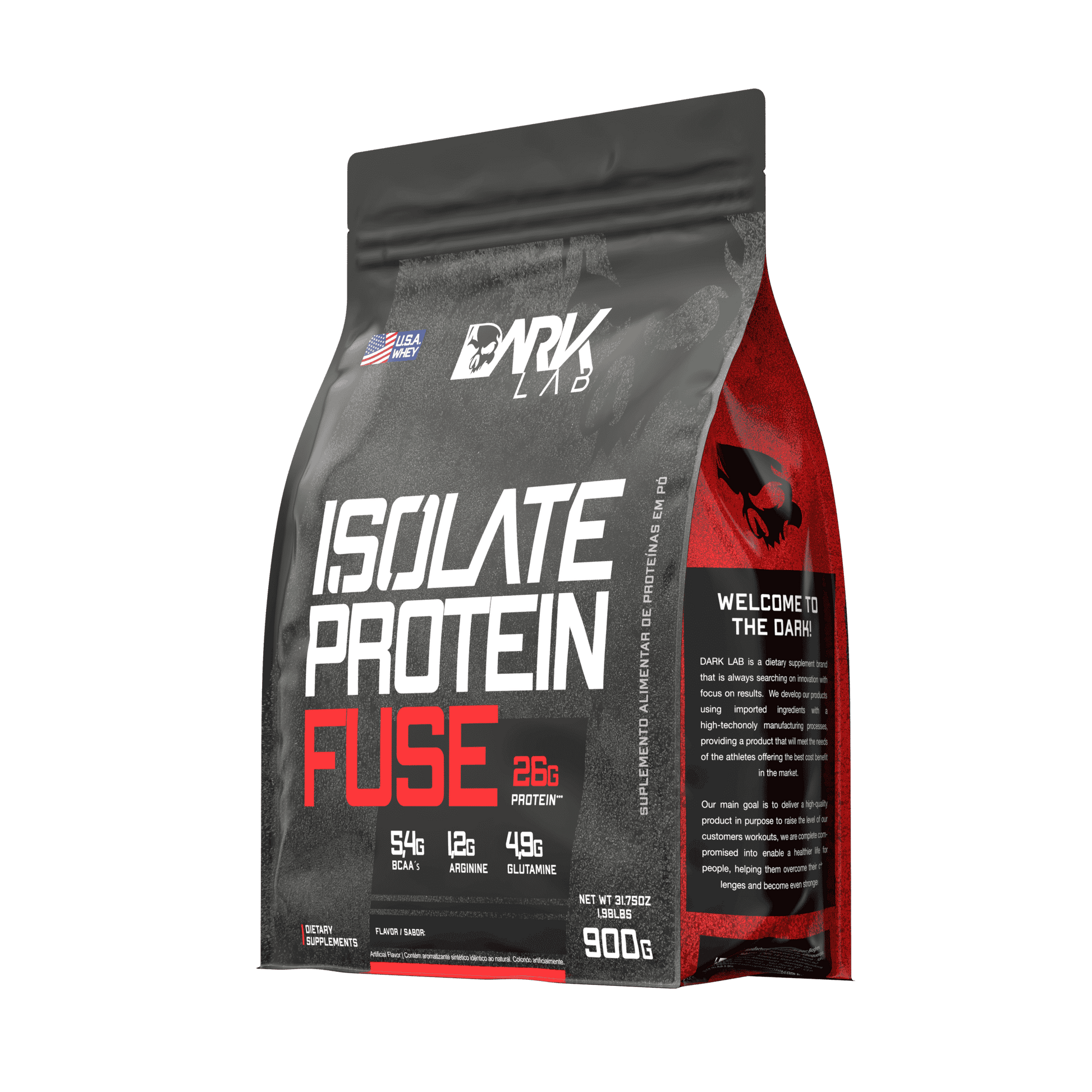 Embalagem de 900g do isolate protein fuse, o blend proteico da Dark Lab