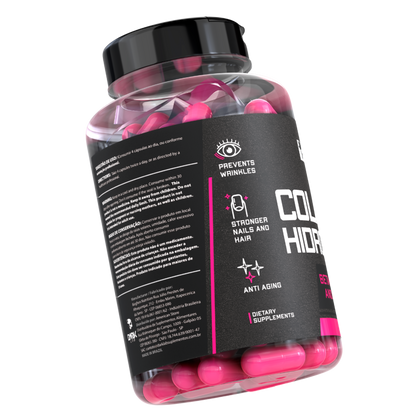 Embalagem do colágeno hidrolisado da marca Dark Lab mostrando os benefícios do produto para os usuários