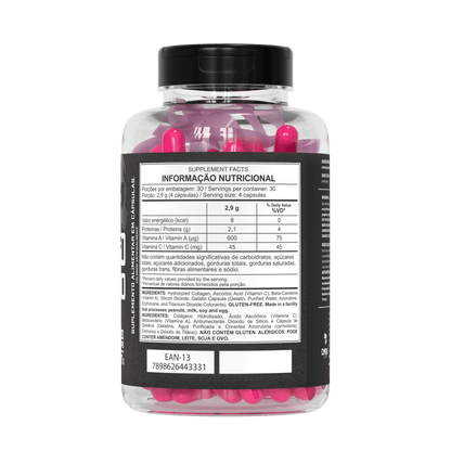 Embalagem do colágeno hidrolisado da marca Dark Lab mostrando a parte de trás do pote que contém as informações nutricionais do produto.