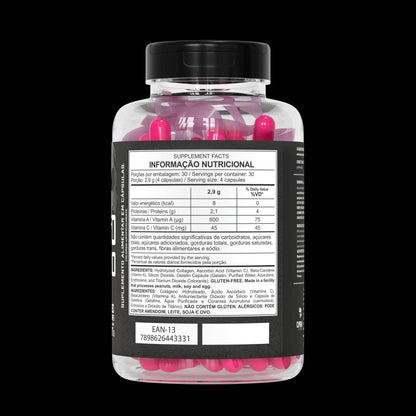 Embalagem do colágeno hidrolisado da marca Dark Lab mostrando a parte de trás do pote que contém as informações nutricionais do produto.