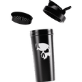 Coqueteleira de caveira com rede de 700ml da marca Dark Lab, mostrando a rede e a tampa da coqueteleira.