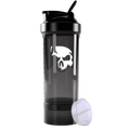 Coqueteleira de Academia Preta 700ml com Marcação da marca Dark Lab mostrando a caveira, ícone da marca, na superfície. 