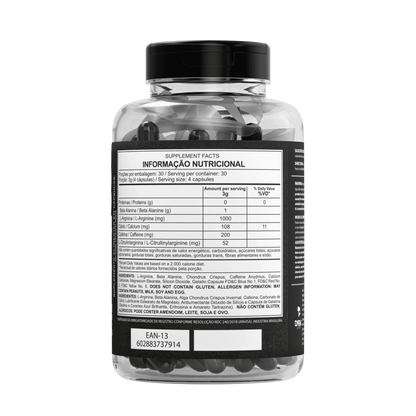 Informações nutricionais do vasodilatador DilaFix 90g Extra Pump da Marca Dark Lab na parte de trás do pote com 120 cápsulas 