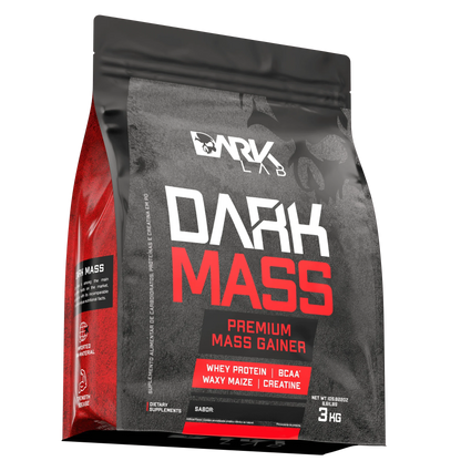 Embalagem do hipercalórico dakmass da Dark Lab com whey, BCAA, Creatina e Waxy Maize
