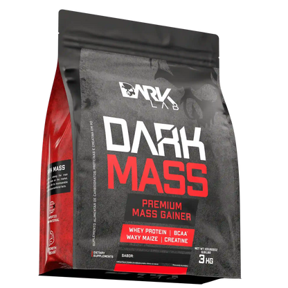 Embalagem do hipercalórico dakmass da Dark Lab com whey, BCAA, Creatina e Waxy Maize