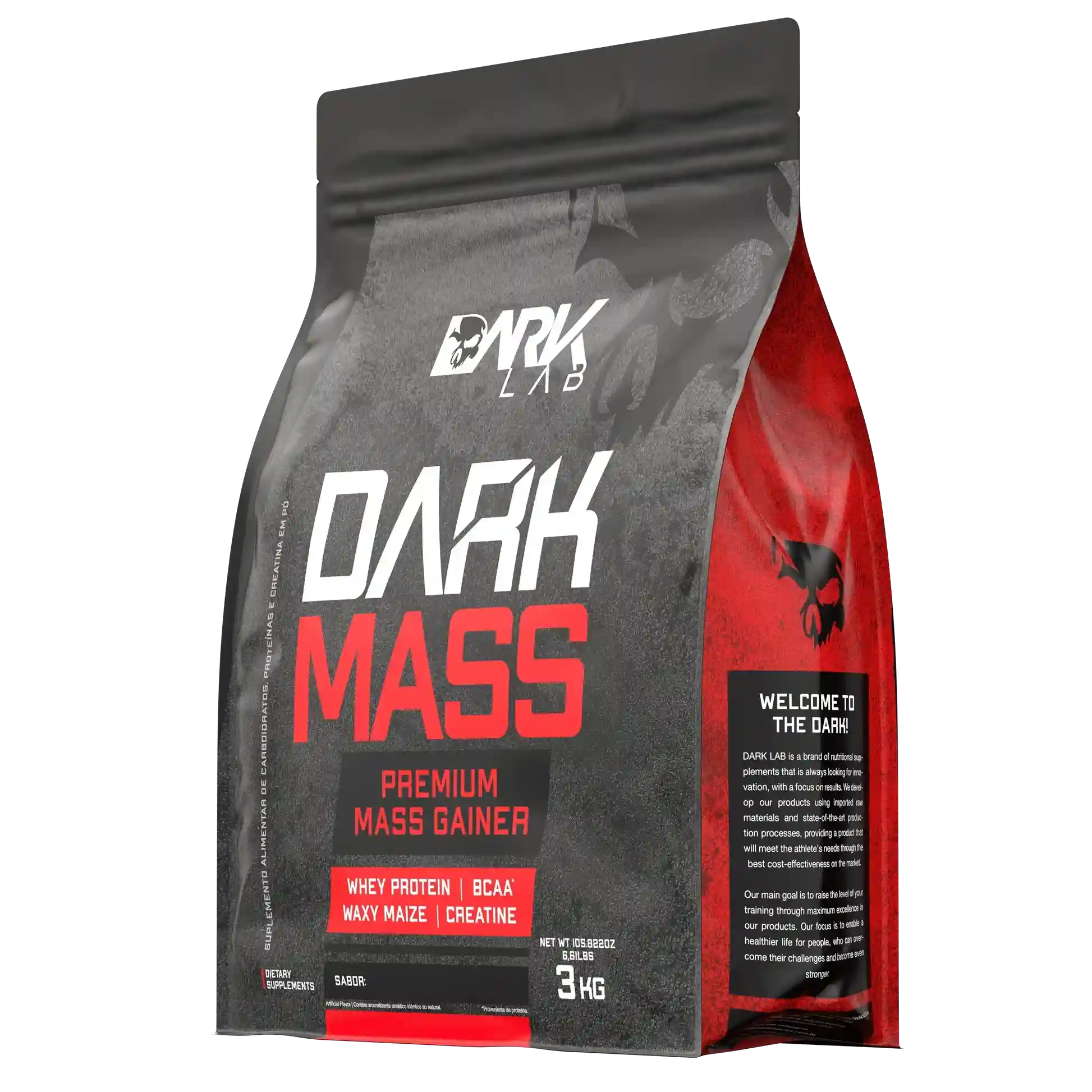 Hipercalórico DarkMass com Whey, b aa, Waxy Maize e Creatina na embalagem de 3kg.