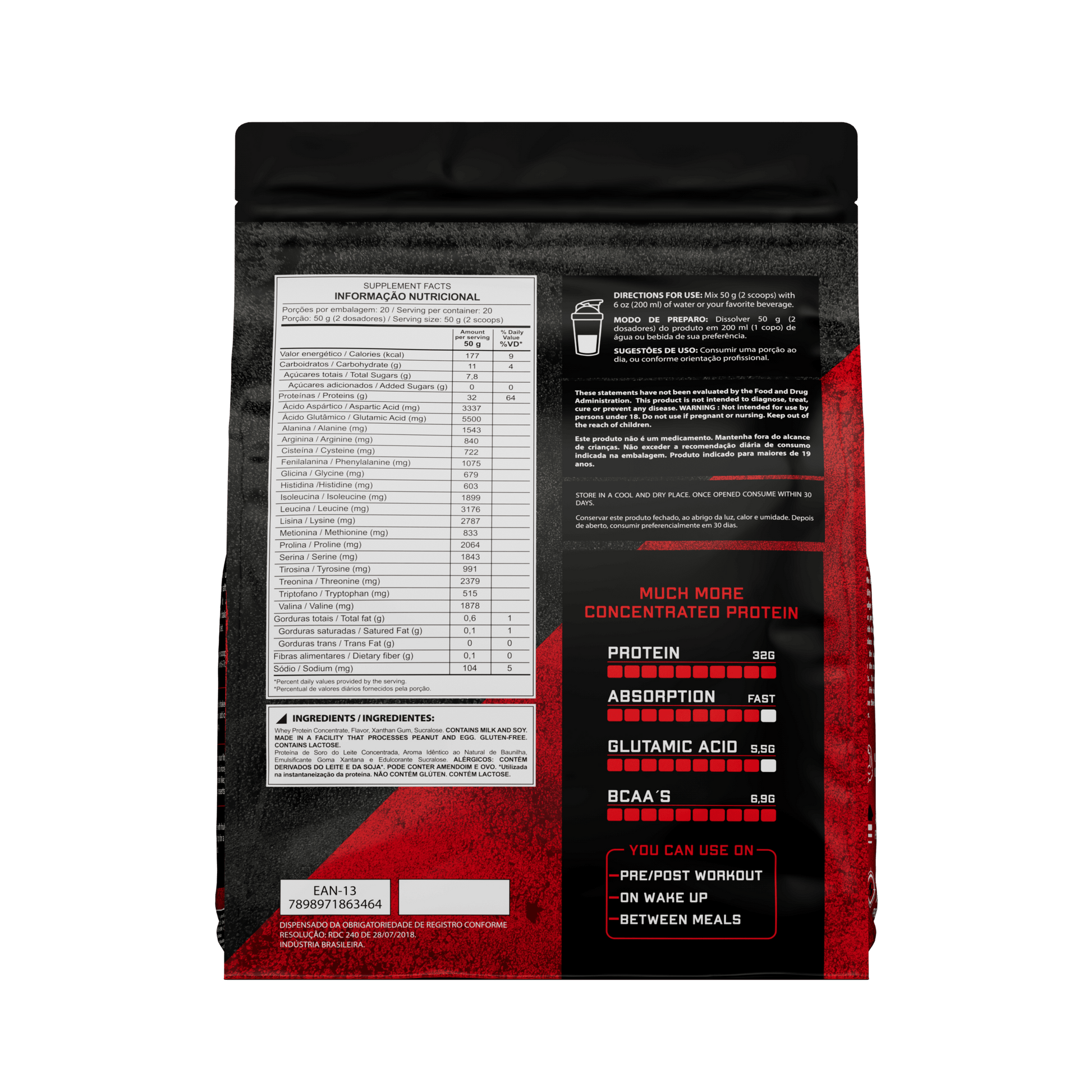 Embalagem de 1kg de whey protein concentrado da marca Dark Lab com informações nutricionais do sabor baunilha