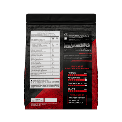 Embalagem de 1kg de whey protein concentrado da marca Dark Lab com informações nutricionais do sabor chocolate