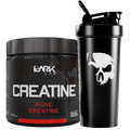 Kit composto pelo pote de 300g da creatina dark lab mais uma coqueteleira de caveira preta