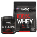 Um pote de creatina de 300g mais uma embalagem de 900g de Whey Protein no kit de Whey mais creatina da Dark Lab