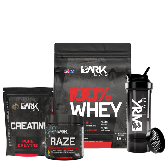 DARK POWER | Pré-Treino, Creatina, 100% Whey & brinde Coqueteira