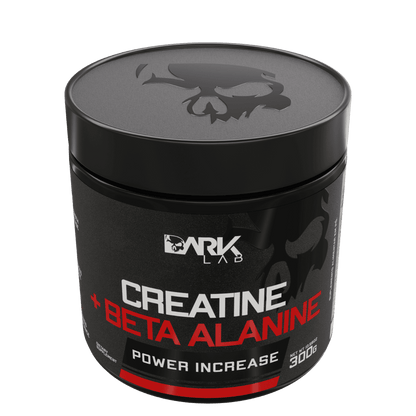 Pote de creatina mais beta alamina ark Lab de 350g mostrando detalhe da logo marca na tampa do produto