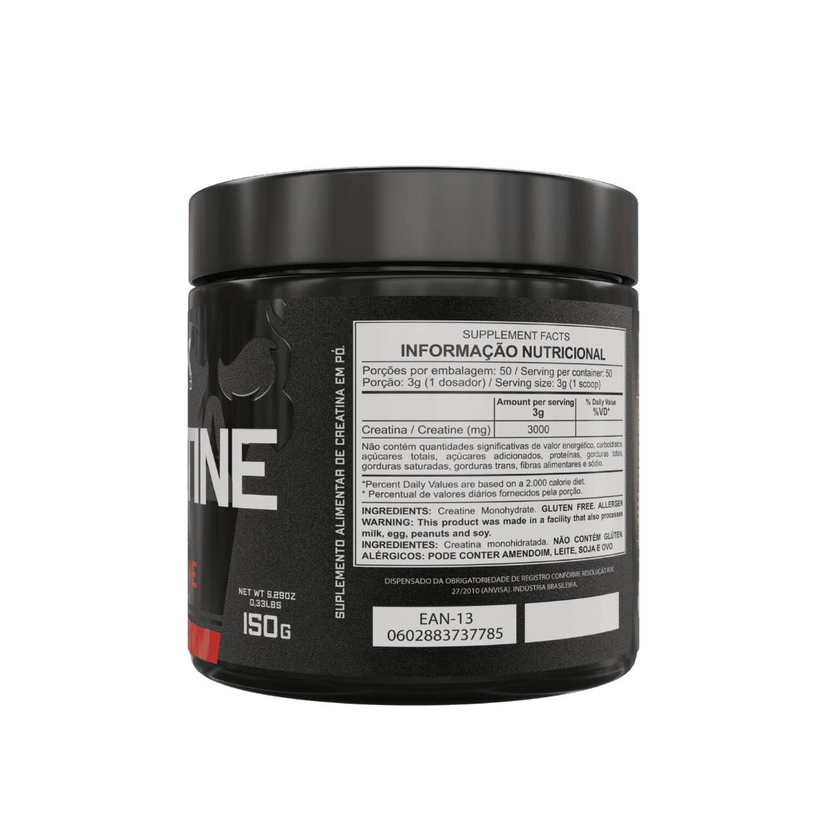 Informações nutricionais da creatina pura da Dark Lab no pote de 150g
