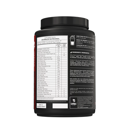 Parte de trás do pote com informações nutricionais do whey protein 900g da Dark Lab 