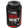 Pote de 900g do whey protein da Dark Lab levemente inclinado mostrando sua tampa com a logo da Dark Lab em relevo