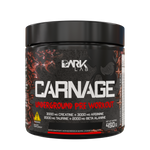Pote de 450g do pré-treino Carnage Underground pre workout mostrando o rótulo frontal da embalagem