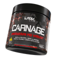 Pote levemente inclinado de 450g do pré-treino Carnage Underground pre workout mostrando o rótulo frontal da embalagem