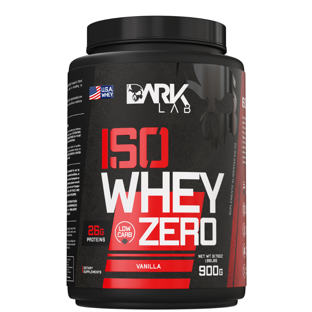 Embalagem de 900g de proteína isolada pura - Iso Whey Protein Low Carb Zero sabor Baunilha da Dark Lab