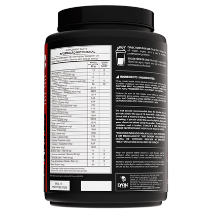 Informações nutricionais do pote de 900g de Proteína Isolada Pura - Whey Low Carb da Dark Lab 