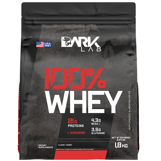 Embalagem de 1,8k de whey protein 100% da marca Dark Lab