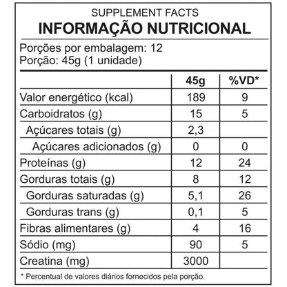 Tabela de informações nutricionais das barrinhas de proteína com creatina Dark Lab 