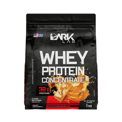 Embalagem de 1kg de whey protein concentrado da marca Dark Lab no sabor doce de leite