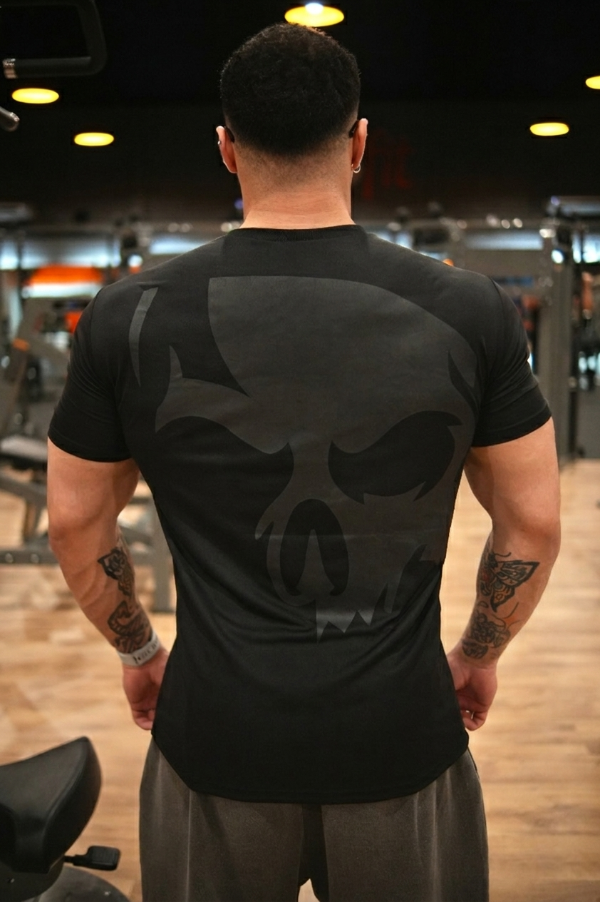 Camiseta Dry-fit Preta Caveira Dark Lab